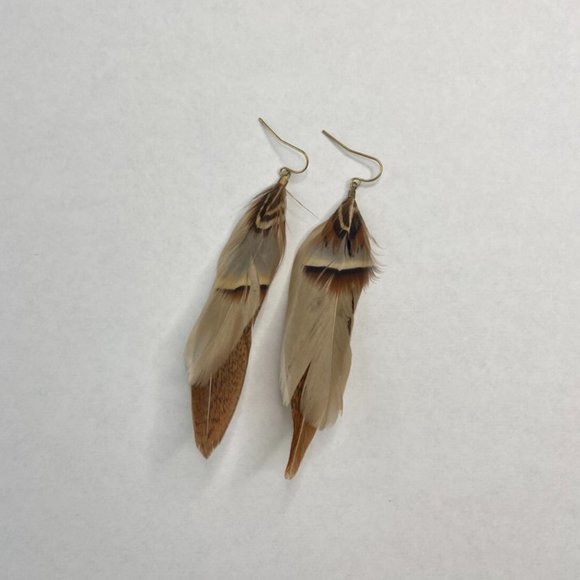 Boho Brown Feather Earrings - Picture 3 of 5